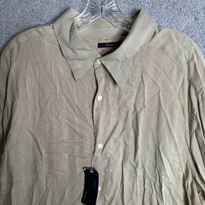 Claiborne Button Front Shirt Mens Size XXL Beige‎ White Pinstripe Casual Office